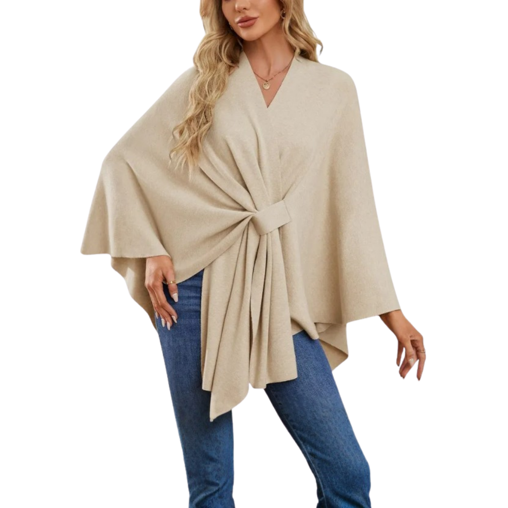 Chic strikket poncho til kvinder -Abrikos - Ozerty