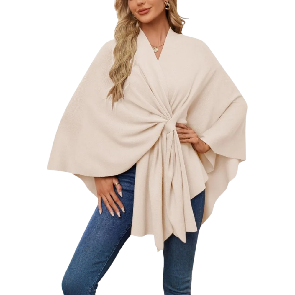 Chic strikket poncho til kvinder -Beige - Ozerty