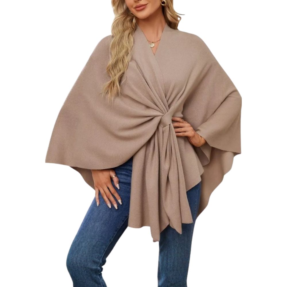 Chic strikket poncho til kvinder -Camel - Ozerty