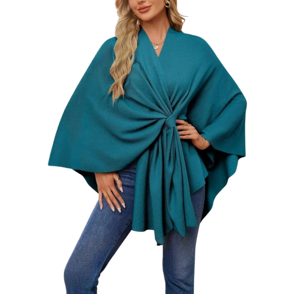 Chic strikket poncho til kvinder -Malachit - Ozerty