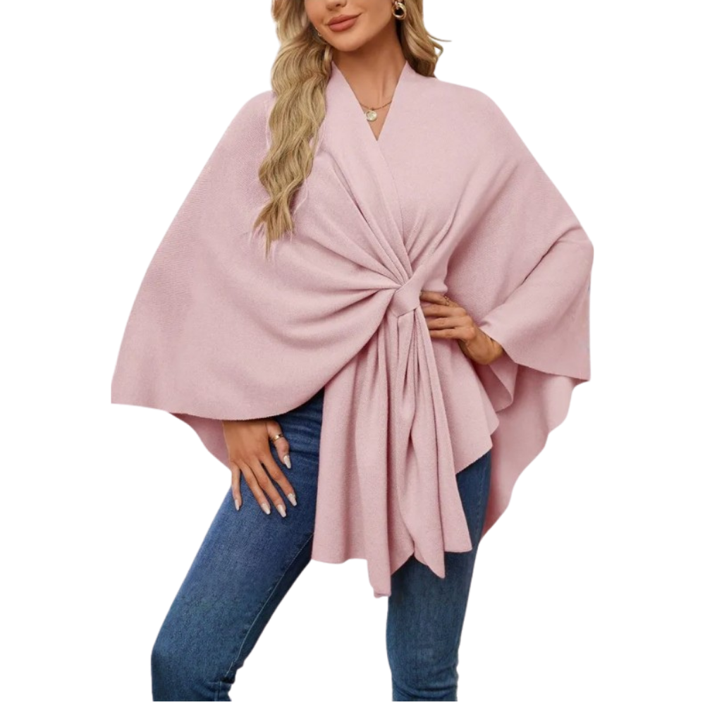 Chic strikket poncho til kvinder -Pink - Ozerty