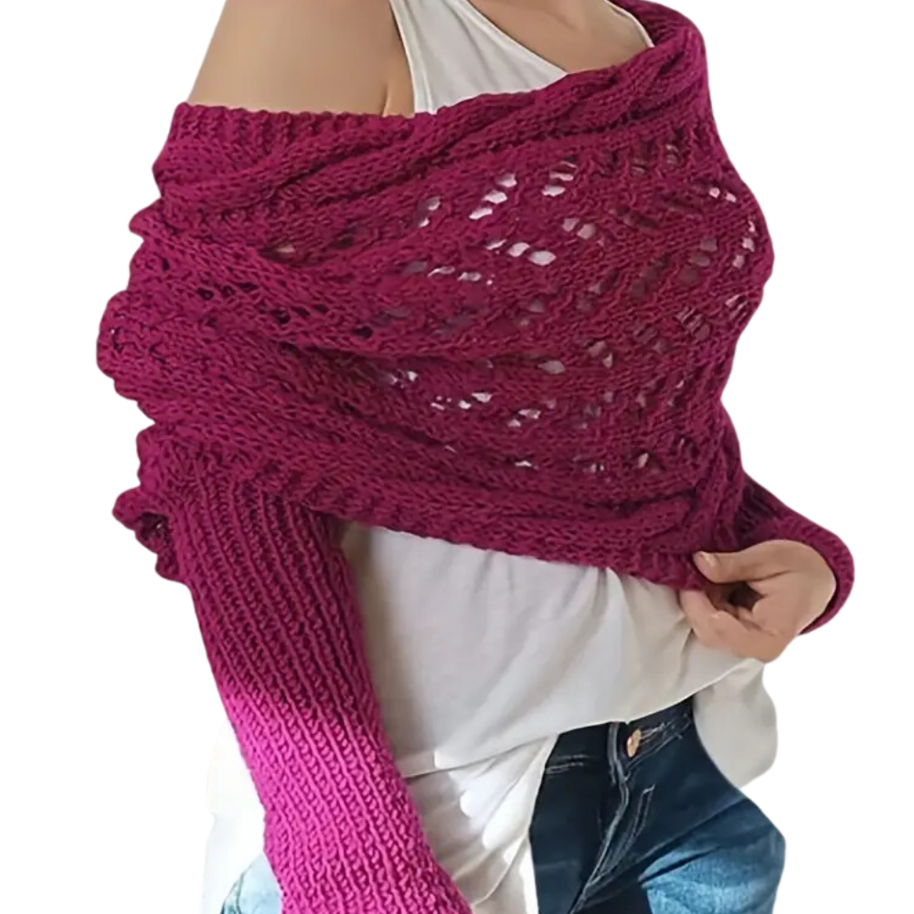 Dejligt Strikket Skuldertrek-Sweater -Rosenrød - Ozerty