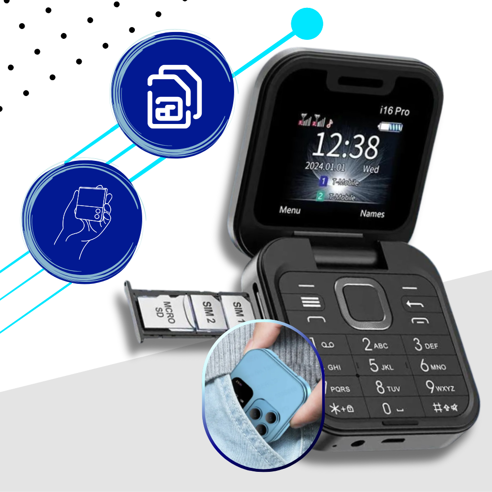 Lille klaptelefon med dual-SIM
- Ozerty