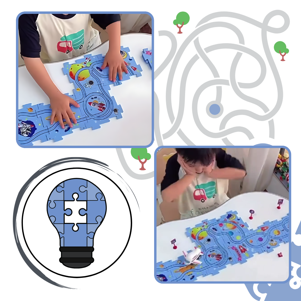 Pædagogisk sjovt puslespil med bilbane - Ozerty