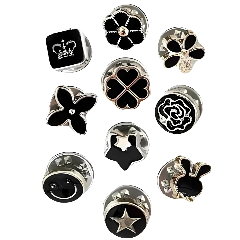 Elegante brocheknap uden syning
-Sorte blomster - Ozerty