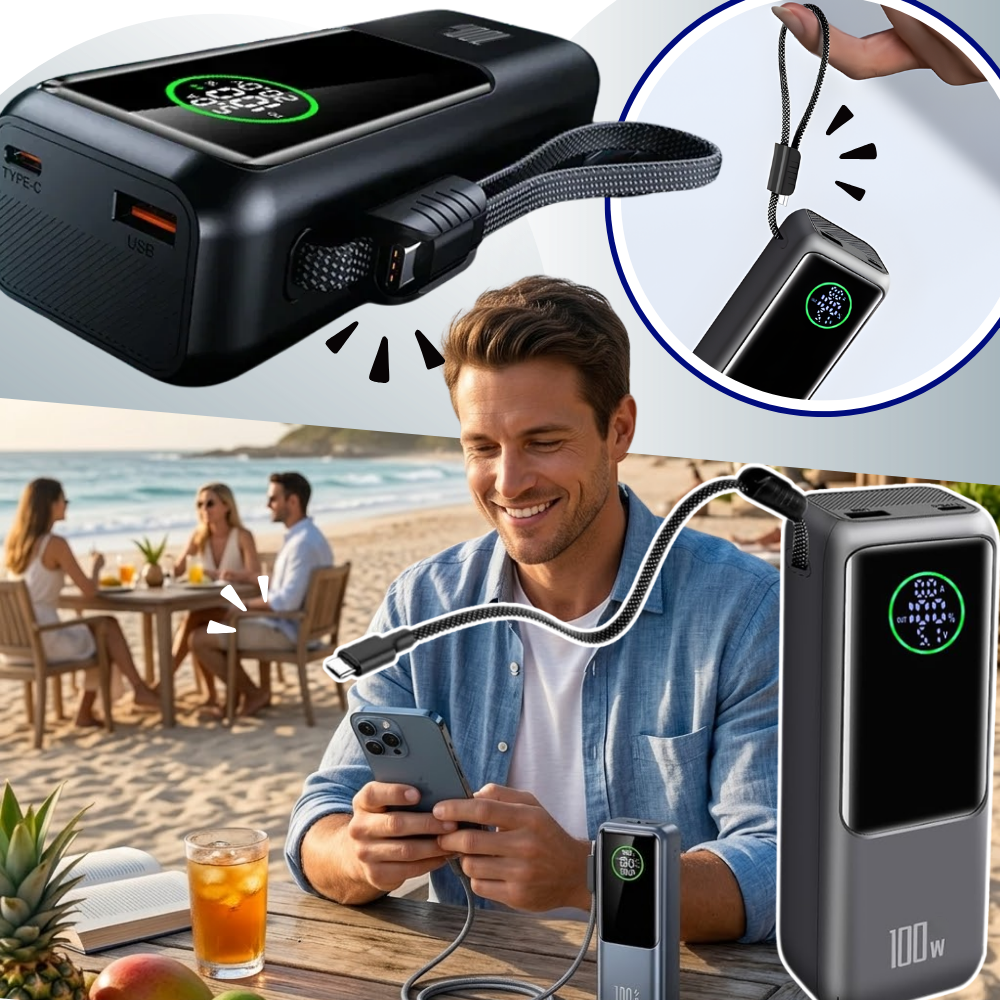 Fast Power powerbank med indbygget kabel - Ozerty