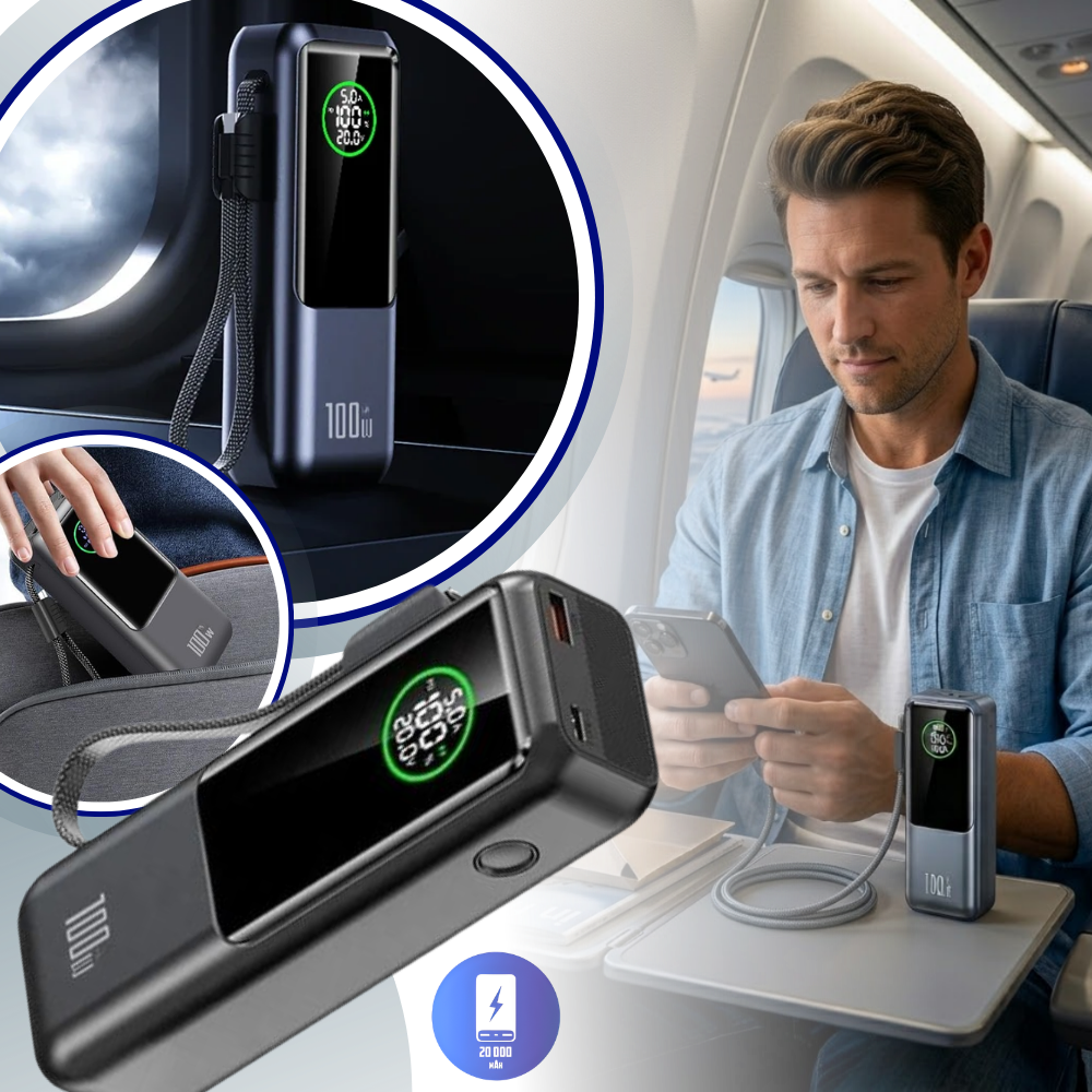 Fast Power powerbank med indbygget kabel - Ozerty