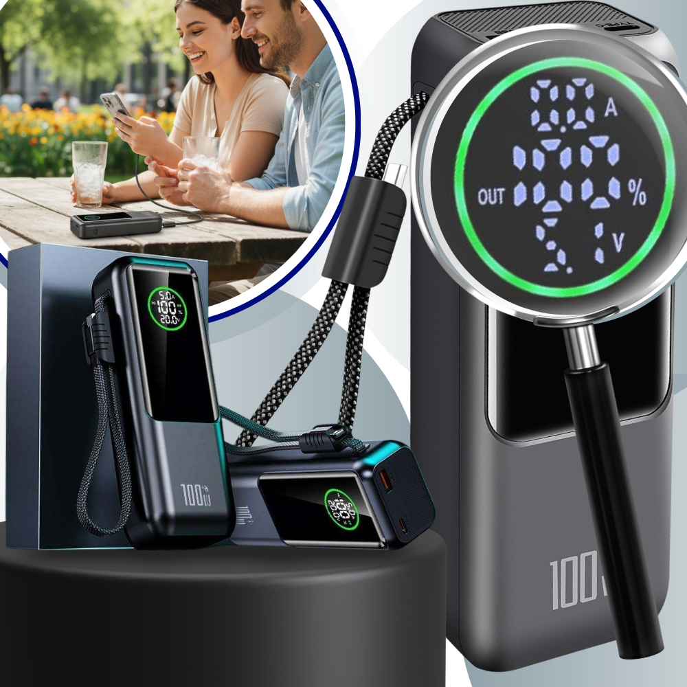 Fast Power powerbank med indbygget kabel - Ozerty