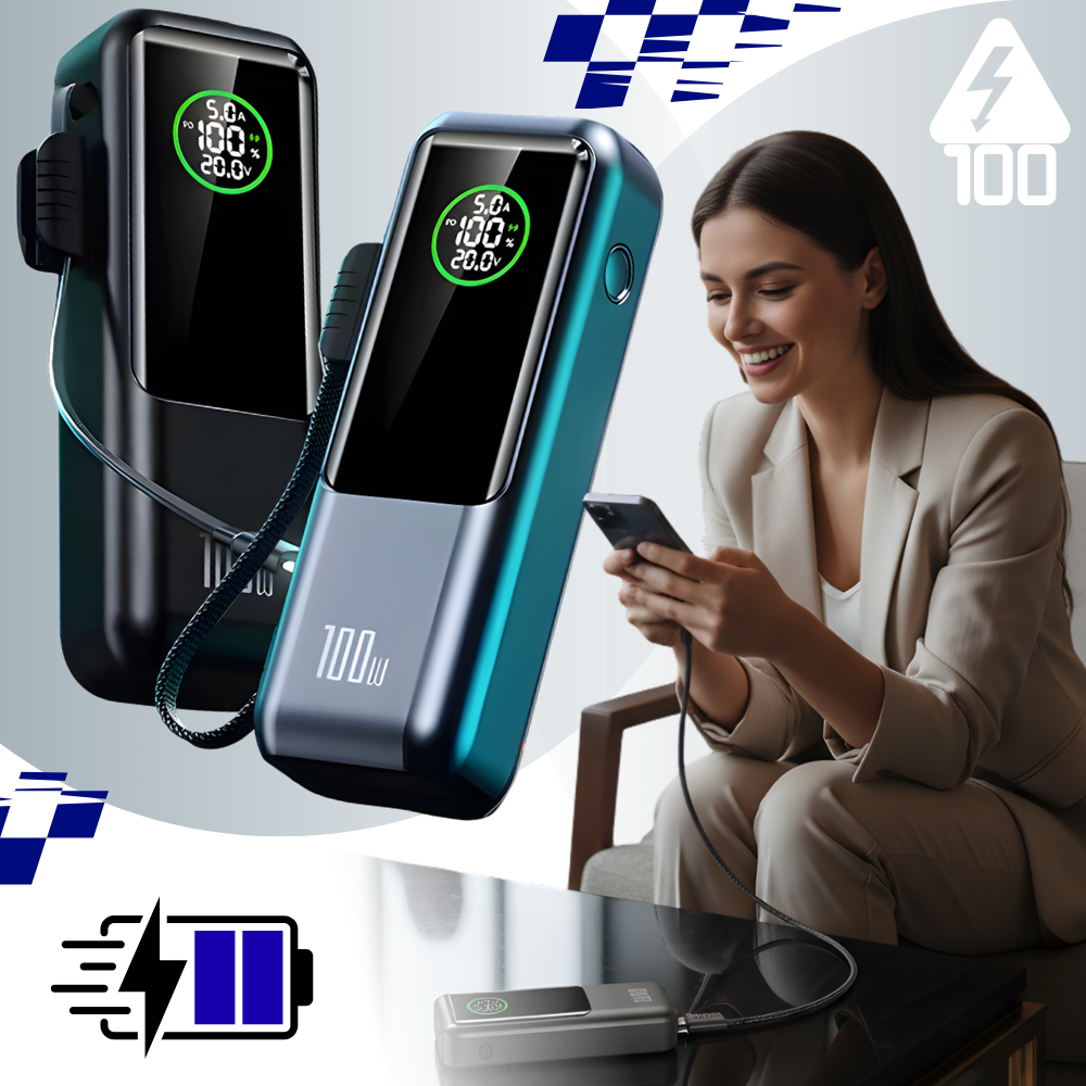 Fast Power powerbank med indbygget kabel - Ozerty