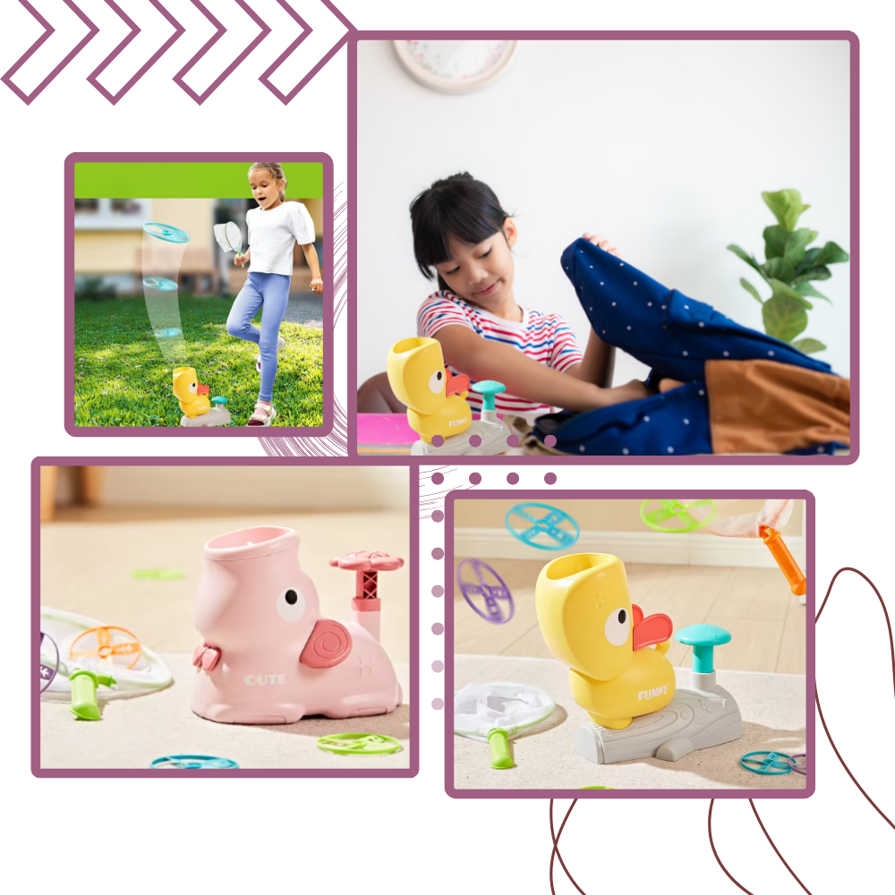 Bærbart legetøj med nem affyring af flyvende disk
- Ozerty