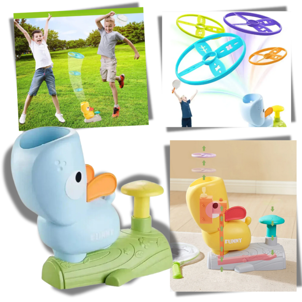 Bærbart legetøj med nem affyring af flyvende disk
- Ozerty