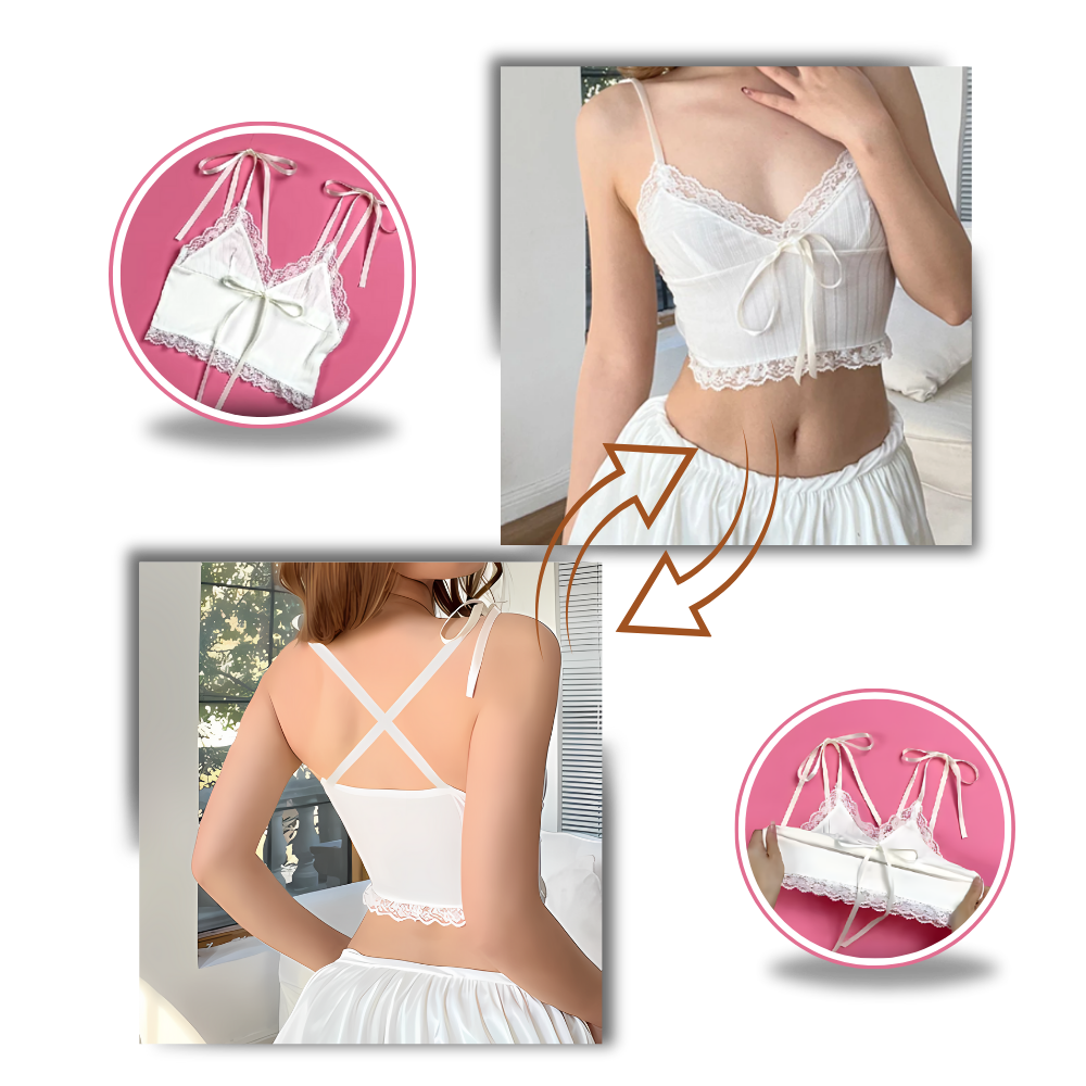 Blød stilfuld croptop med blondekant
- Ozerty