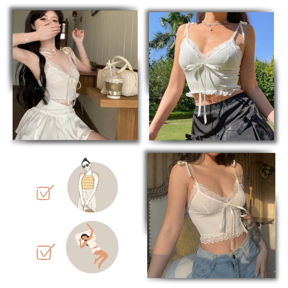 Blød stilfuld croptop med blondekant
- Ozerty