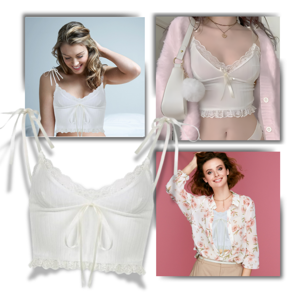 Blød stilfuld croptop med blondekant
- Ozerty