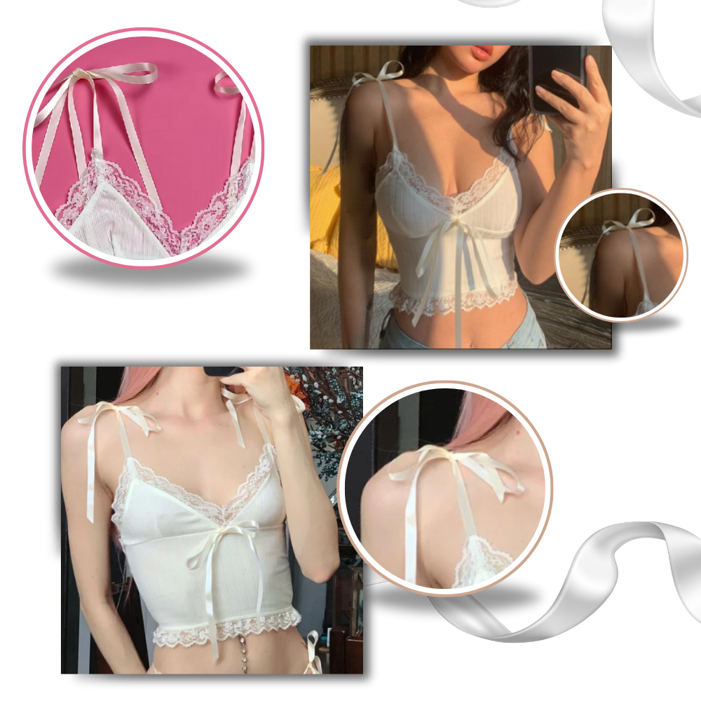 Blød stilfuld croptop med blondekant
- Ozerty