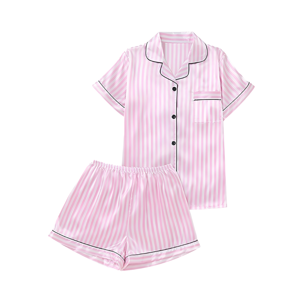 Rosy Satin Pyjamas til Kvinder -Pink kort - Ozerty