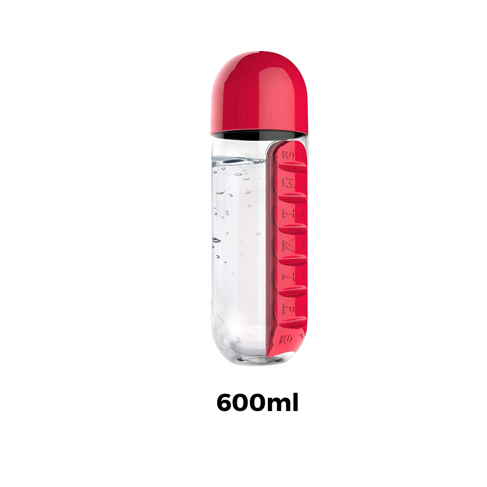 Vandflaske i plast med pilleæske - Ozerty