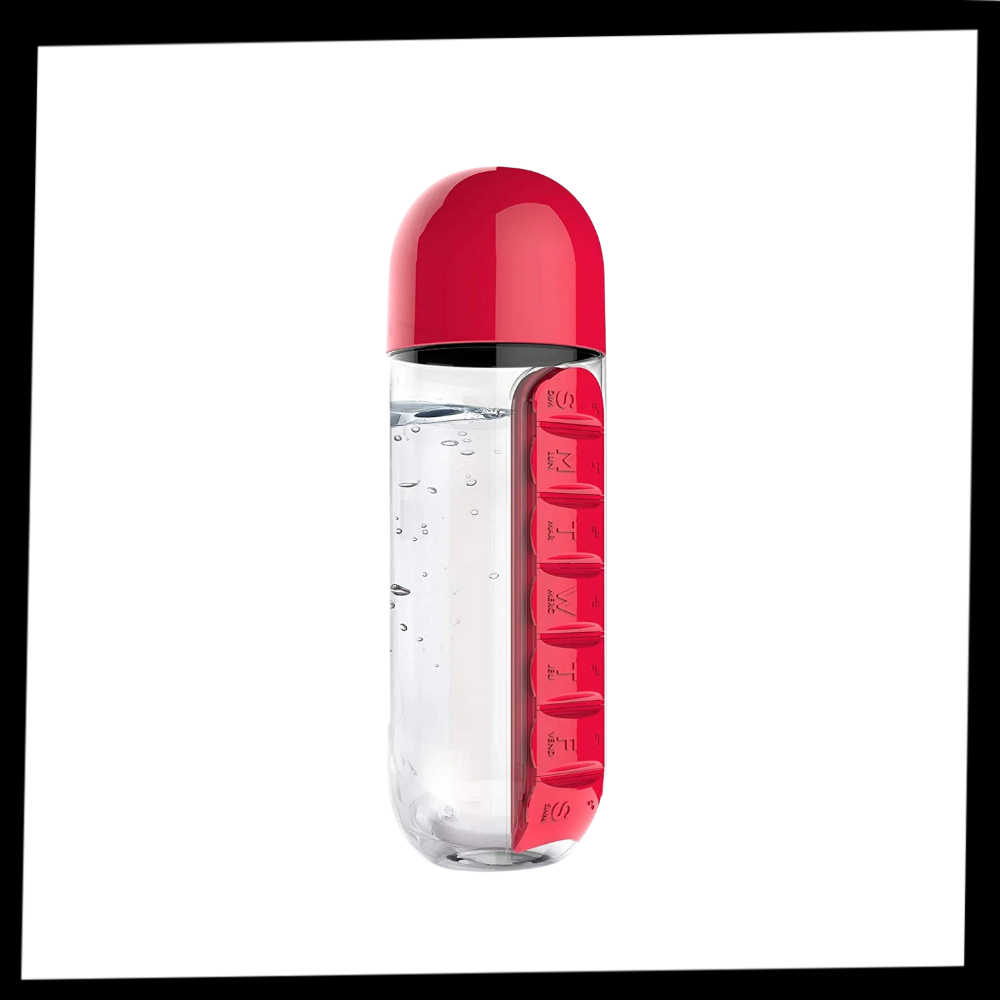 Vandflaske i plast med pilleæske - Ozerty