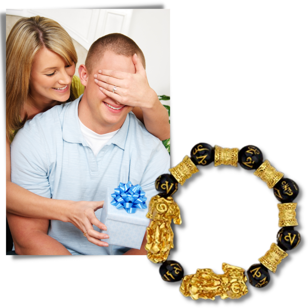 Sort & guld Obsidian armbånd - Ozerty