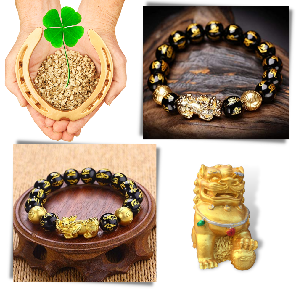 Sort & guld Obsidian armbånd - Ozerty