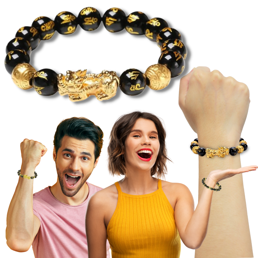 Sort & guld Obsidian armbånd - Ozerty