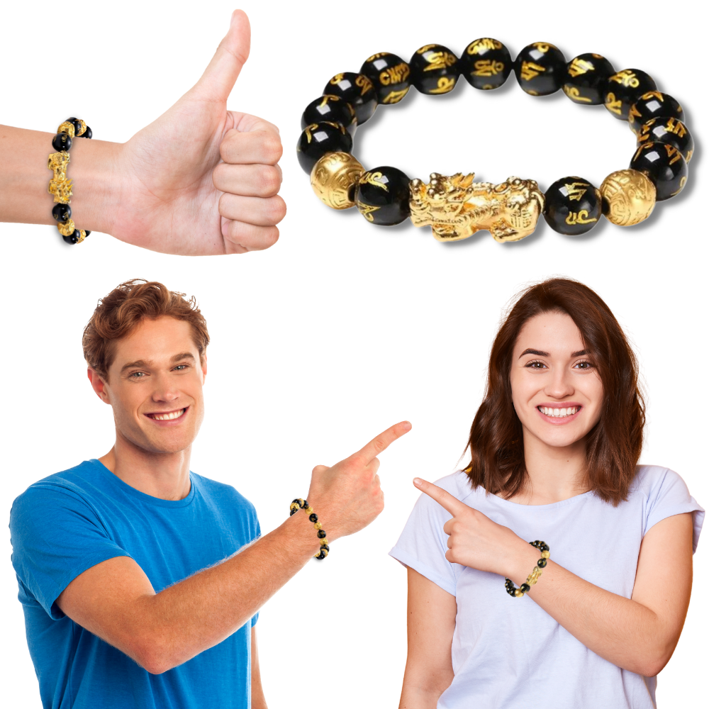 Sort & guld Obsidian armbånd - Ozerty