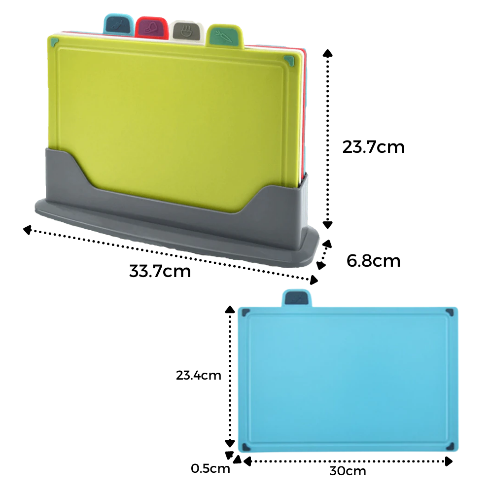 4 stk. skærebrætsæt med holder - Ozerty