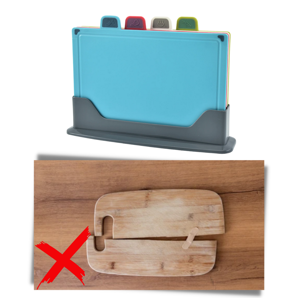 4 stk. skærebrætsæt med holder - Ozerty