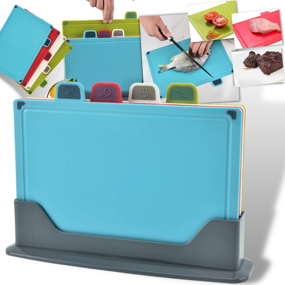 4 stk. skærebrætsæt med holder - Ozerty