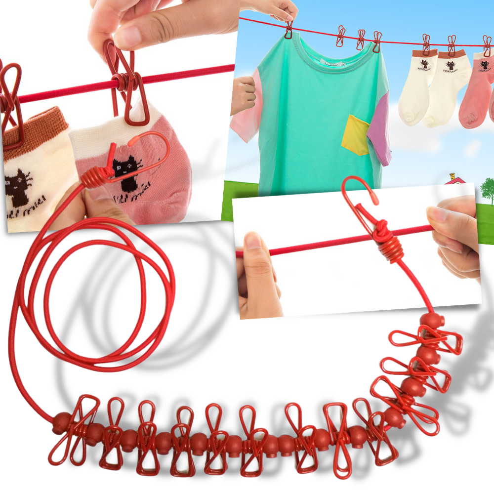 4m Strækbar camping-tøjline med pløkker - Ozerty