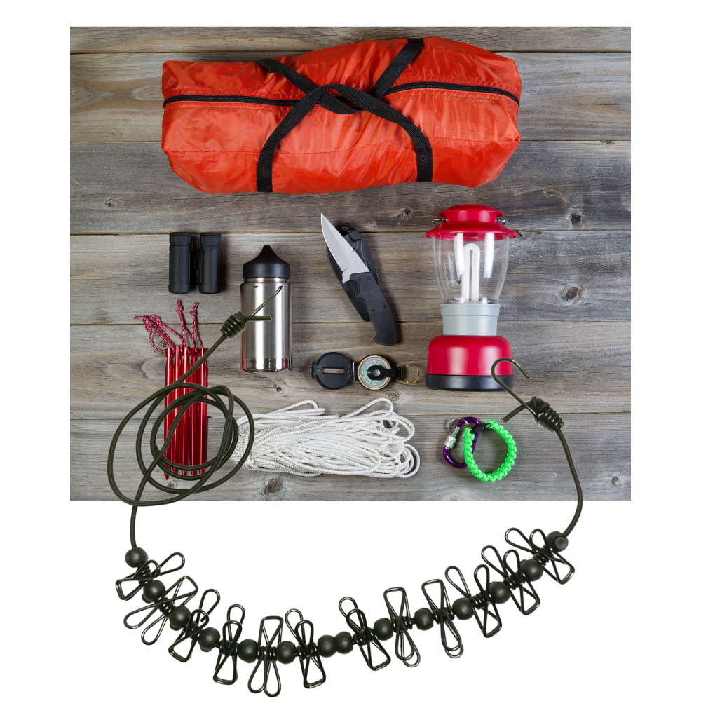 4m Strækbar camping-tøjline med pløkker - Ozerty