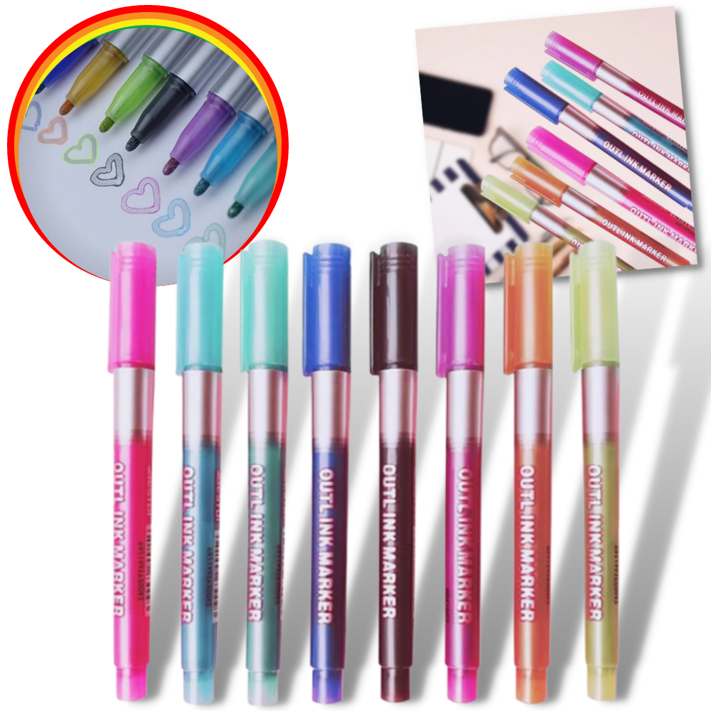 Sæt med 8 dobbeltlinje markeringspenne - Ozerty