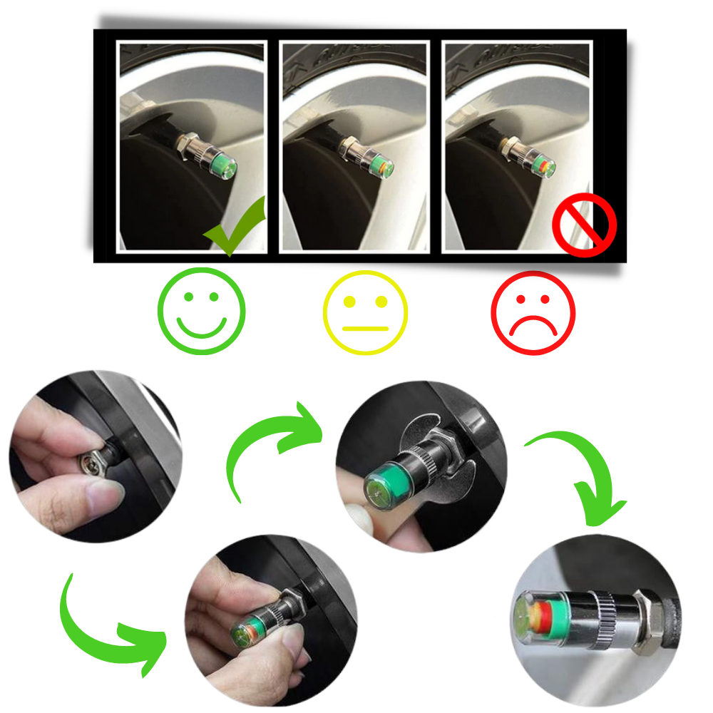 Pakke med 4 dæktryksfølere til biler - Ozerty