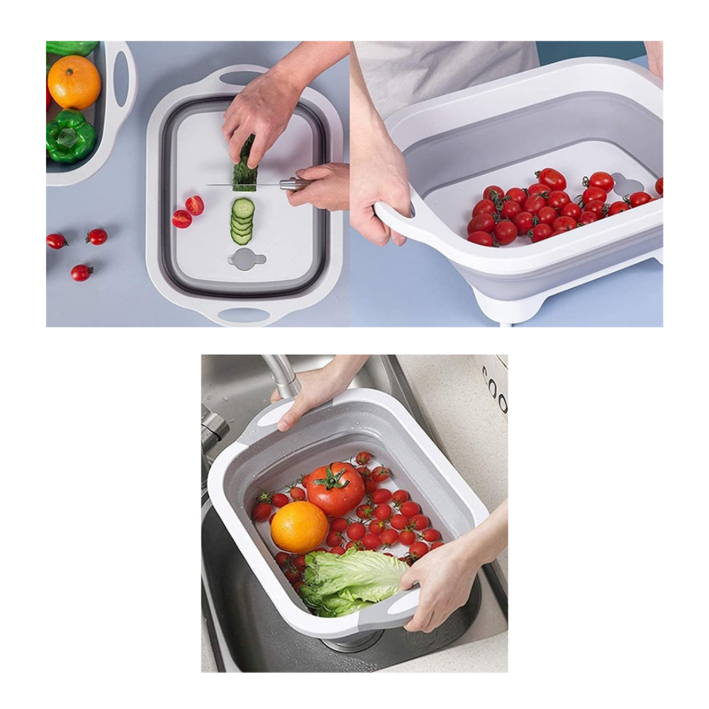 Sammenklappeligt skærebræt med kurv - Ozerty