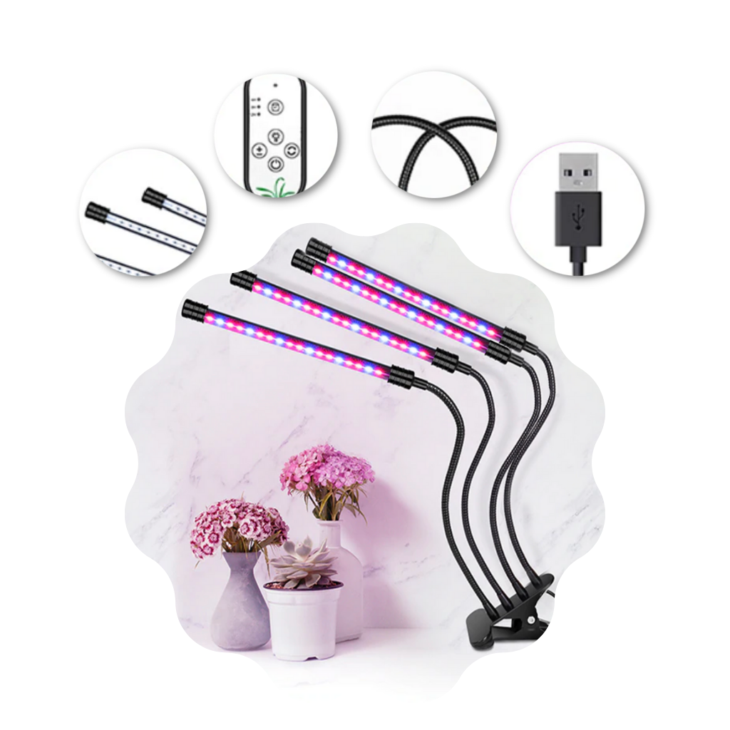 4-Hoved-LED og USB Indendørs Grolampe - Ozerty