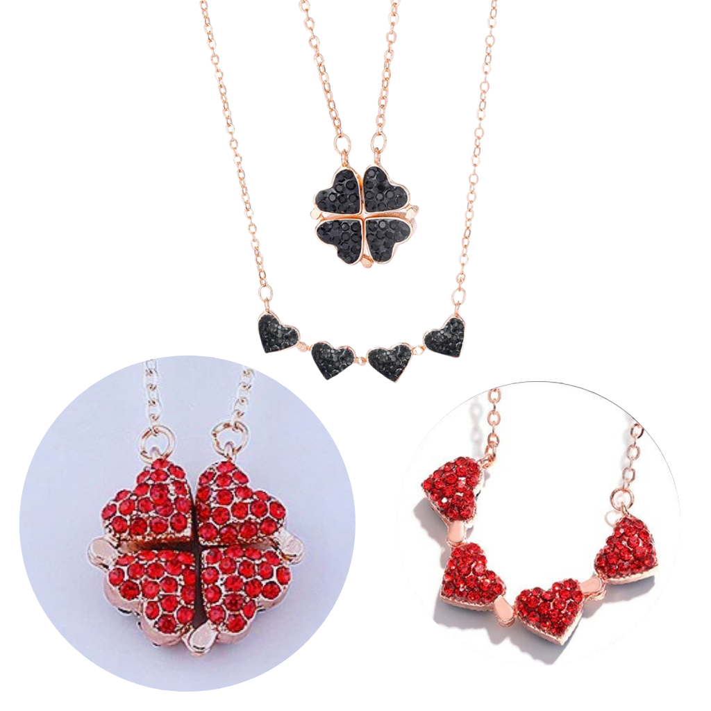 Justerbar fire blads kløver hjerte halskæde - Ozerty