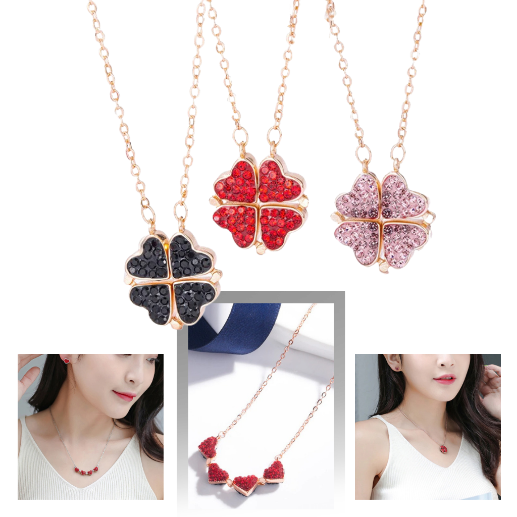 Justerbar fire blads kløver hjerte halskæde - Ozerty