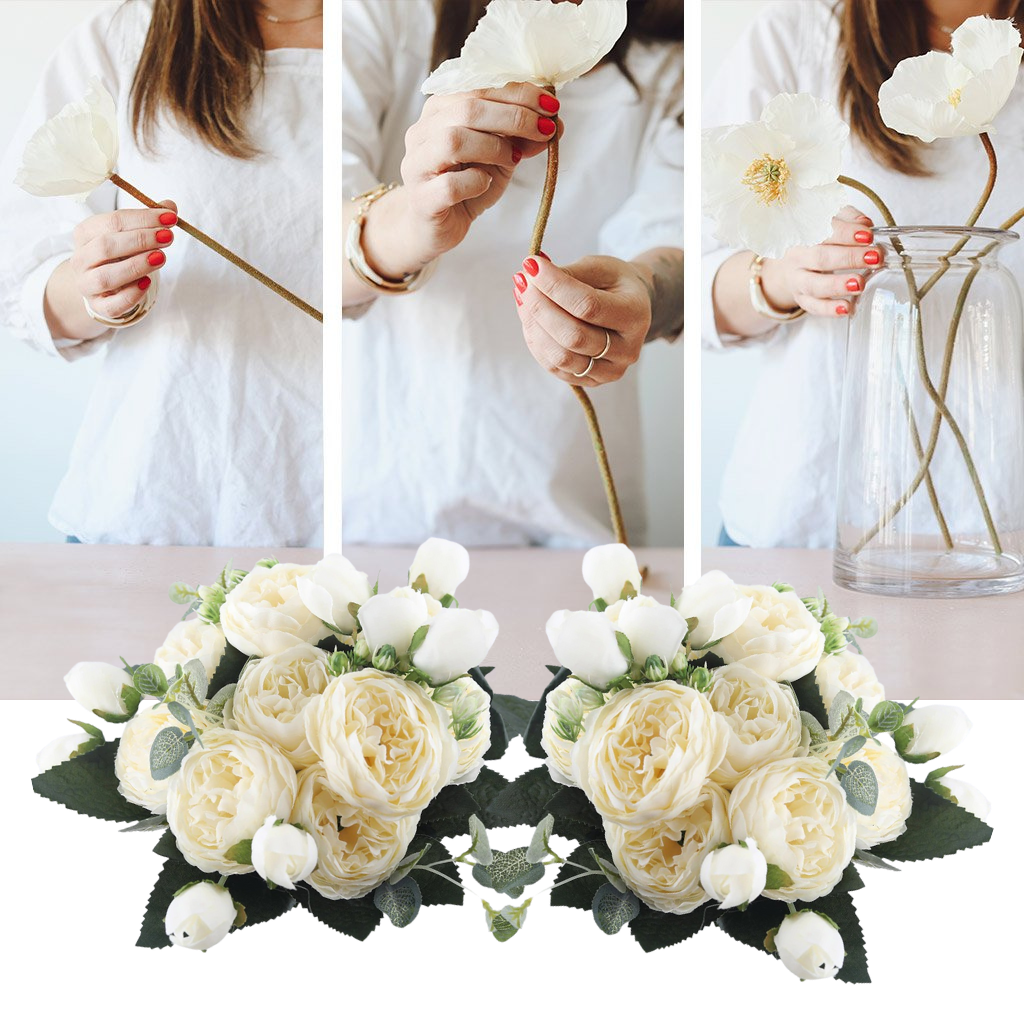 Kunstig Silkepæon og Rosen Blomsterbuket - Ozerty