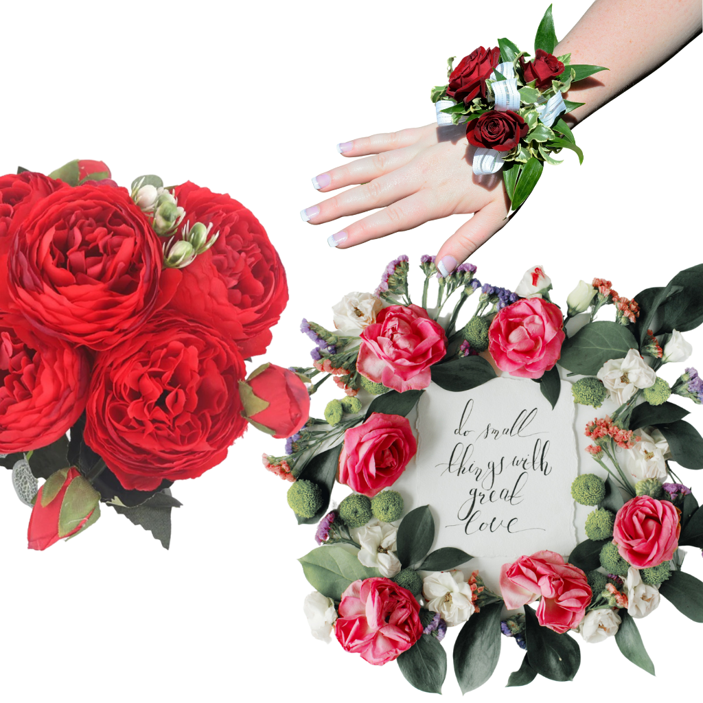 Kunstig Silkepæon og Rosen Blomsterbuket - Ozerty