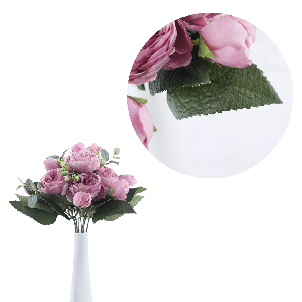 Kunstig Silkepæon og Rosen Blomsterbuket - Ozerty