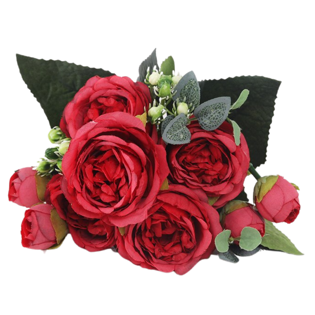 Kunstig Silkepæon og Rosen Blomsterbuket