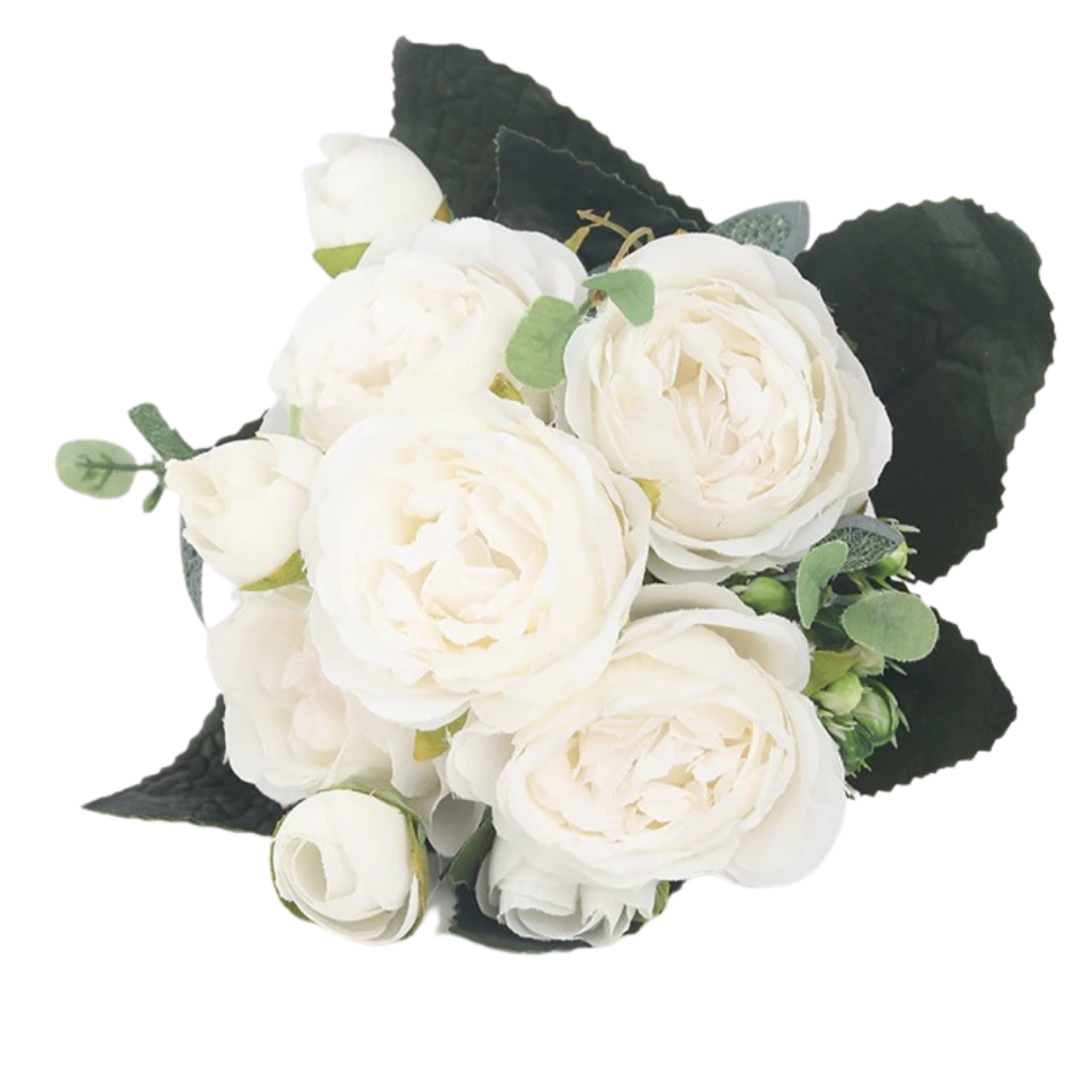 Kunstig Silkepæon og Rosen Blomsterbuket