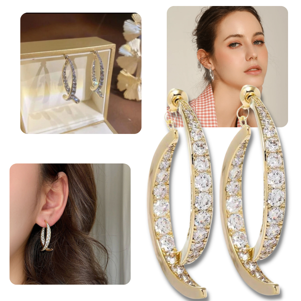 Sølv/guld korsbøjede øreringe - Ozerty