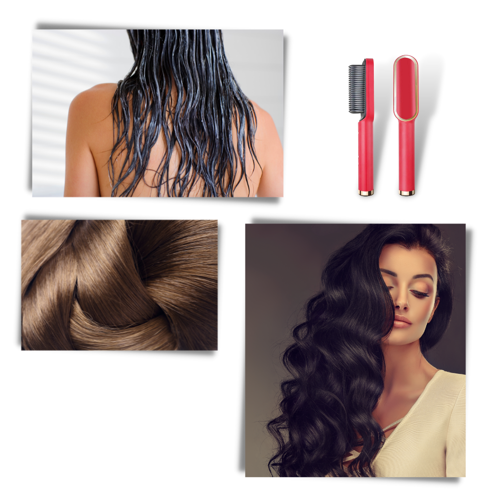Elektrisk keramisk hårbørste med glattejern - Ozerty