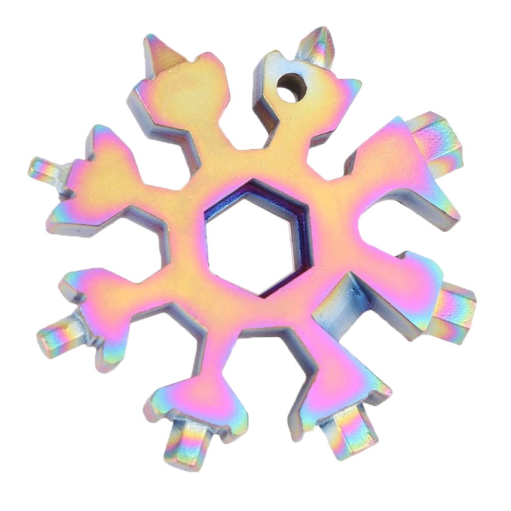18-i-1 multiværktøj i rustfrit stål i snefnugsdesign
