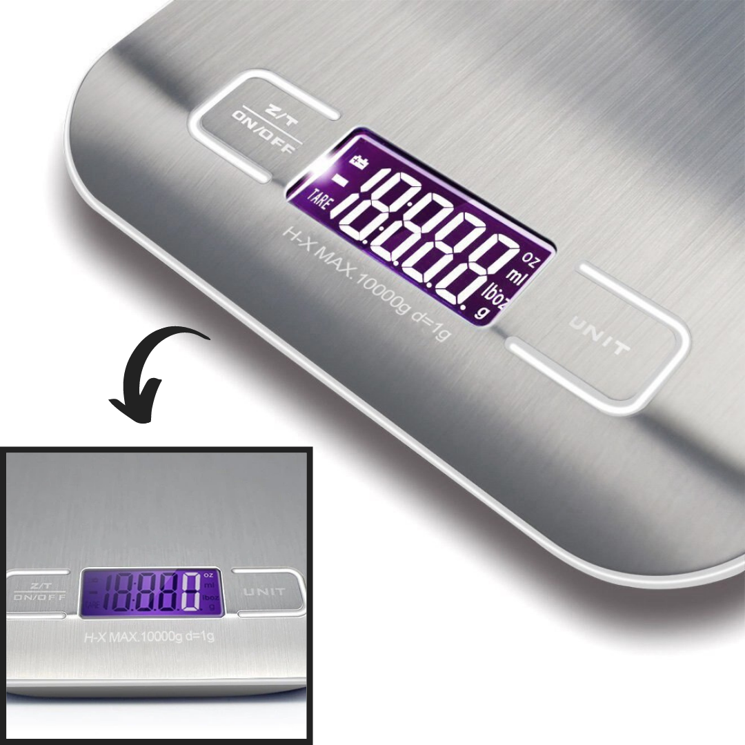 LCD digital køkkenvægt i rustfrit stål - Ozerty