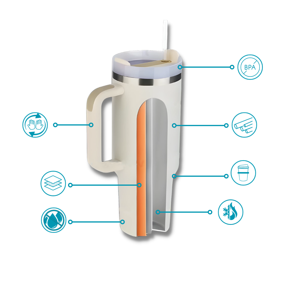 Isoleret kop til bilen med stor kapacitet og hank
- Ozerty