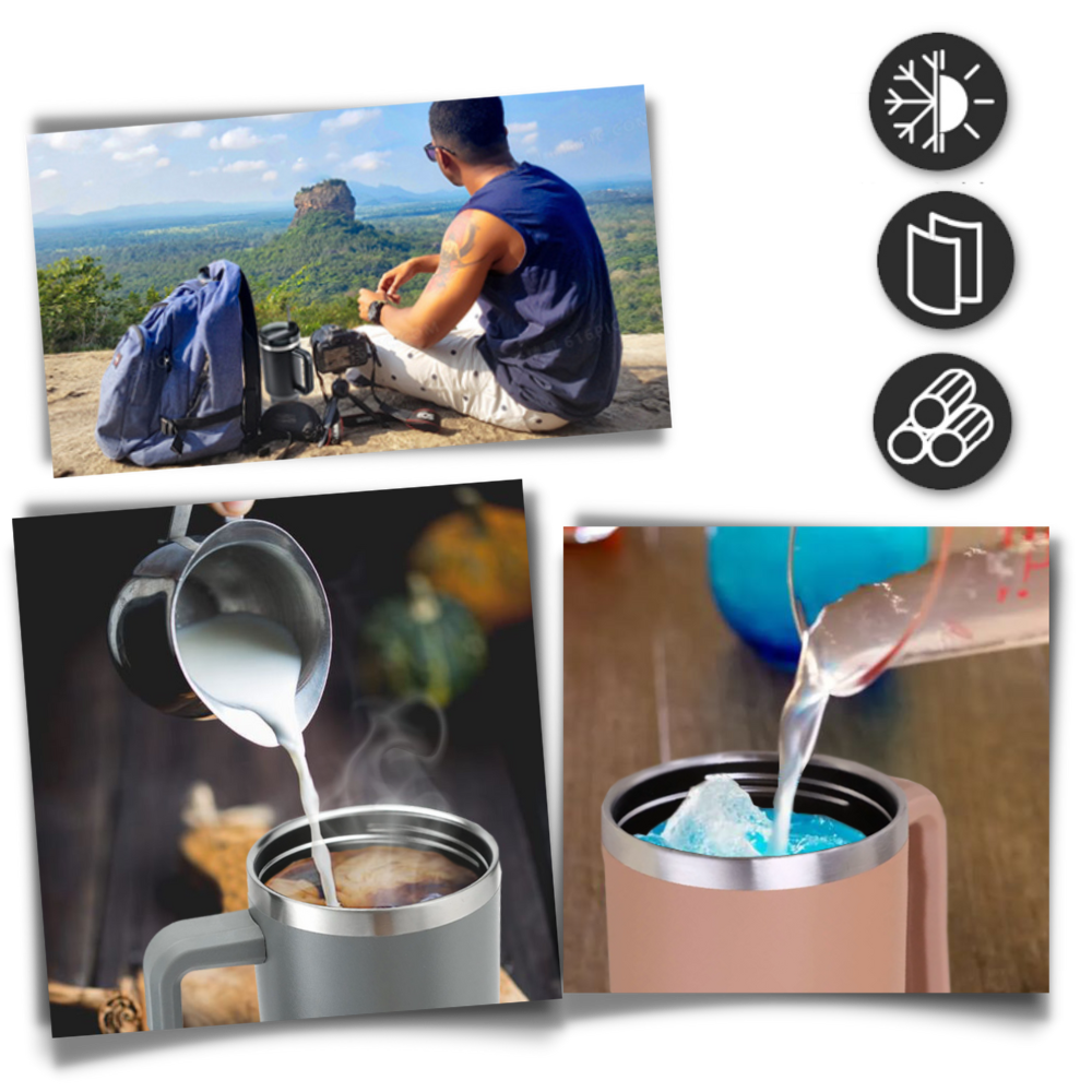 Isoleret kop til bilen med stor kapacitet og hank
- Ozerty