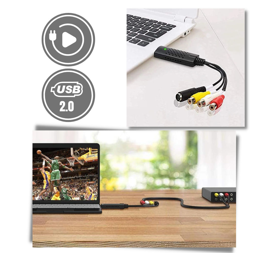 USB 2.0 Adapter til lettere optagelse af video TV DVD VHS DVR
- Ozerty