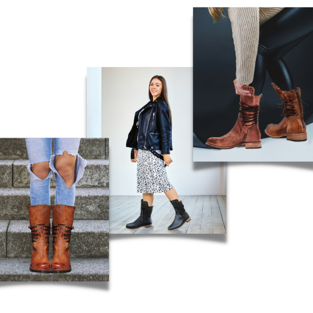 Vintage halvstøvler i PU-læder
- Ozerty